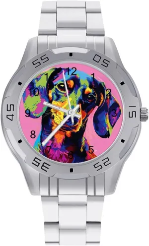 Pop Art Wrist Watches for Men Metal Band Watch graphics deficient shallow occasional pasture Business Three-Hand Watches Gift for Boyfriend Father Colorful Dachshund Dog 