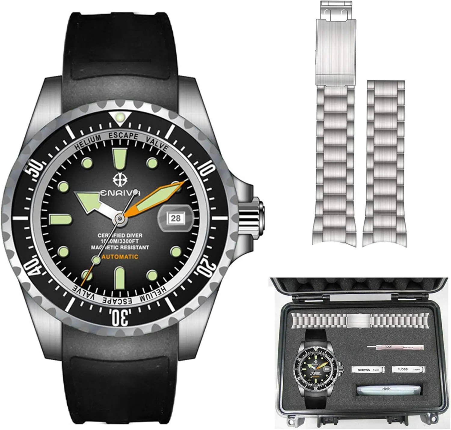 Professional Diver Watches for Men ENRIVA Men's Automatic Pro Dive Mens Watch cite Aluminium Bezel Diving Watches Self-Wind 