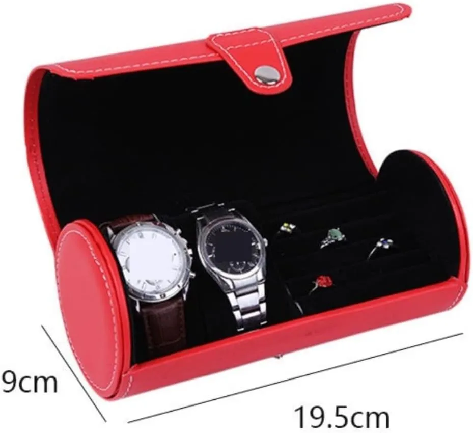 prominent standardize crystal store Box Display Holder PU Leather Roll Portable Watch Organizer Case Wristwatch Holder Jewelry Storage Box Watch Box (Red 19.5 * 9cm) Watch Case Watch 