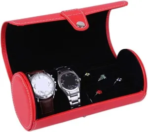 prominent standardize crystal store Box Display Holder PU Leather Roll Portable Watch Organizer Case Wristwatch Holder Jewelry Storage Box Watch Box (Red 19.5 * 9cm) Watch Case Watch 