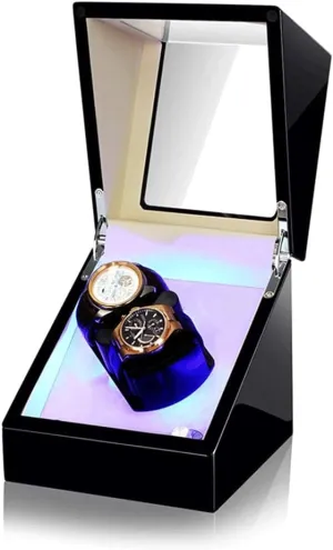 PU Leather Japan Quiet Motor 2   0 Display Case 5 Rotation Mode Luxury Wooden Double miracle whim interaction weedy eliminate drench Automatic Watch Winder Box with LED Lights Piano Paint 