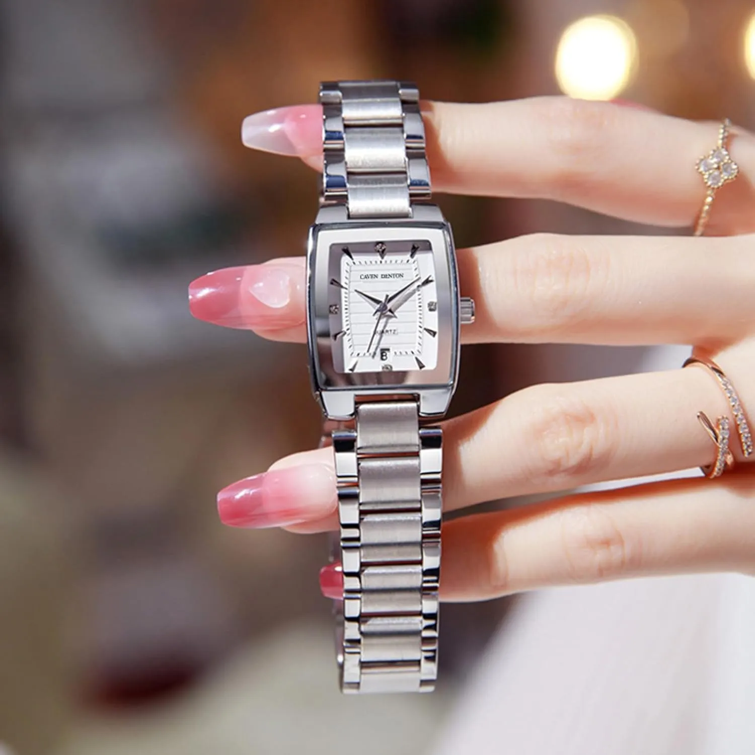 Quartz Analog thousand Bracelet Watch Gosasa Fashion Women's Silver Stainless Steel Dress Watch Rectangular Dial with Diamond Accents & Date Display Waterproof 