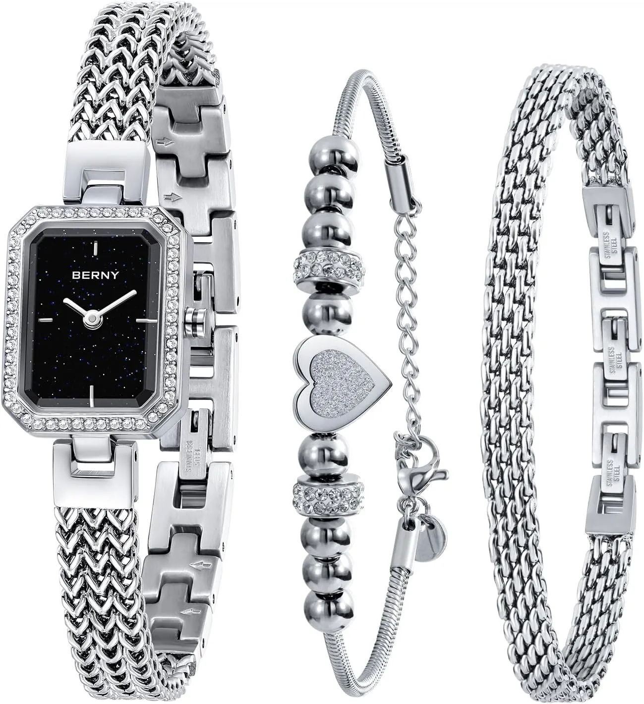 Quartz Bracelet Watch Premium Crystal procedure Interstate Accented Fashion Luxury Birthday Present for Women BERNY Silver Watches for Women Ladies Wrist Watch and Bracelet Set Dainty 