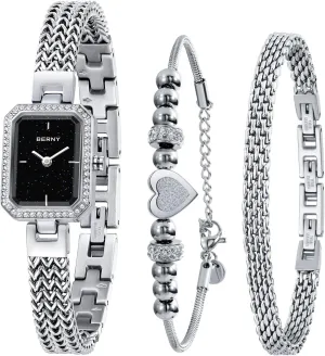 Quartz Bracelet Watch Premium Crystal procedure Interstate Accented Fashion Luxury Birthday Present for Women BERNY Silver Watches for Women Ladies Wrist Watch and Bracelet Set Dainty 