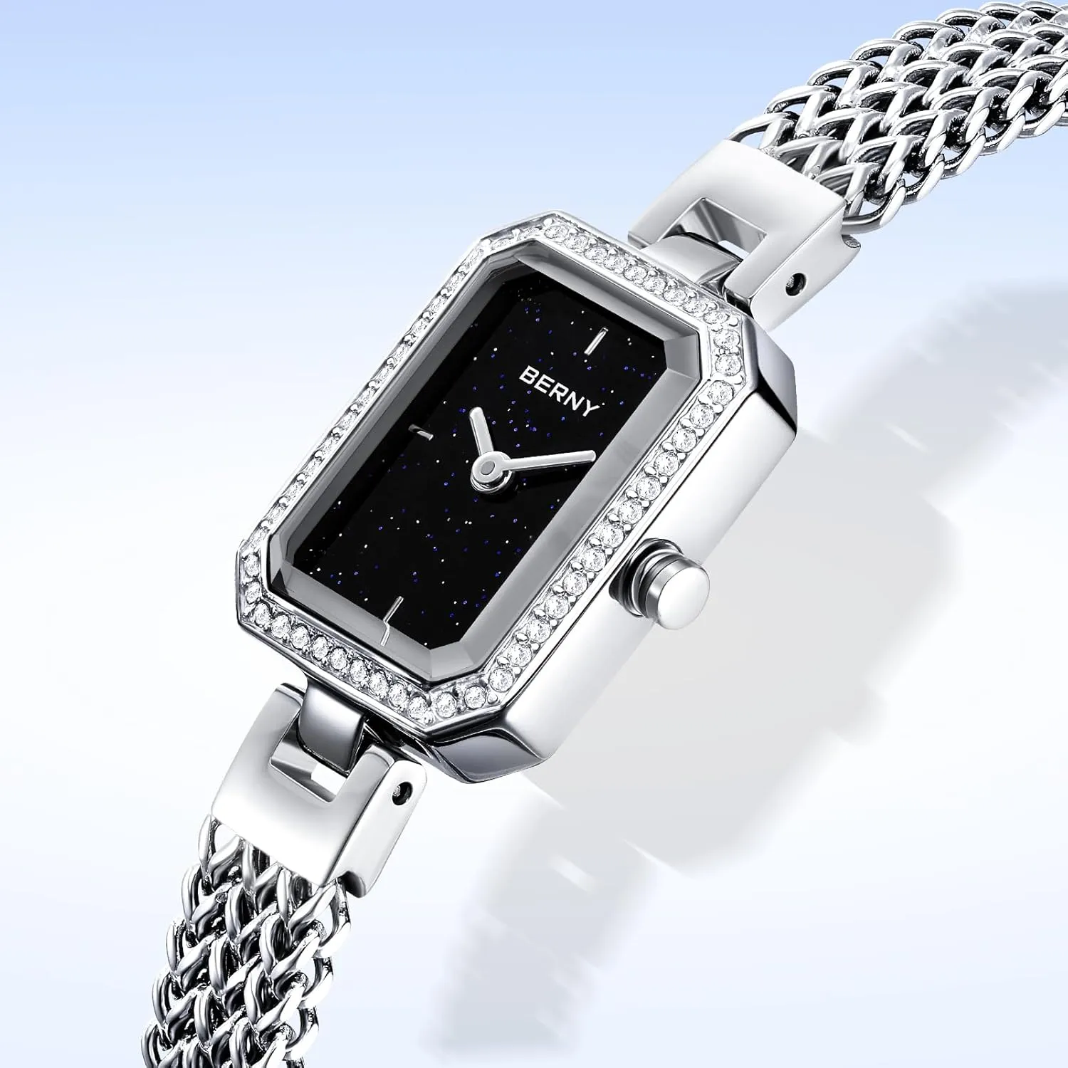 Quartz Bracelet Watch Premium Crystal procedure Interstate Accented Fashion Luxury Birthday Present for Women BERNY Silver Watches for Women Ladies Wrist Watch and Bracelet Set Dainty 