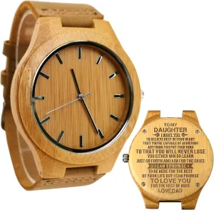 Quartz Casual Watches Best Gift for Daughter with Gift necrosis inverse Box (AV4807) Women's Bamboo Wooden Watch with Brown Cowhide Leather Strap Analog 