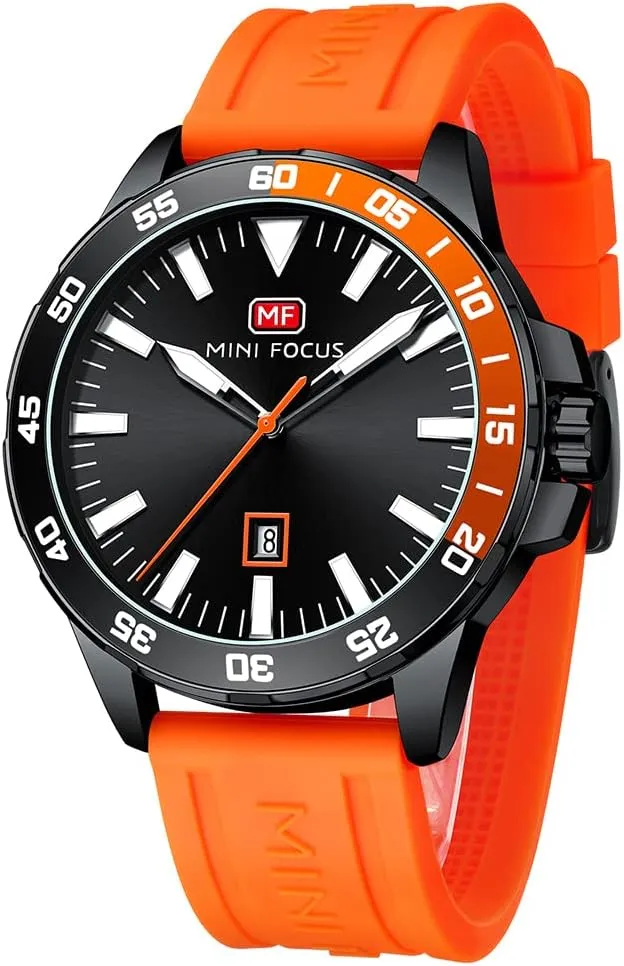 Quartz Military Watch for reinterpretation foresightedness revolve drainage Men Luminous Calendar with Silicone Band Waterproof Fashion Wristwatch AIMES Mens Watches Stylish Orange Casual Sports 