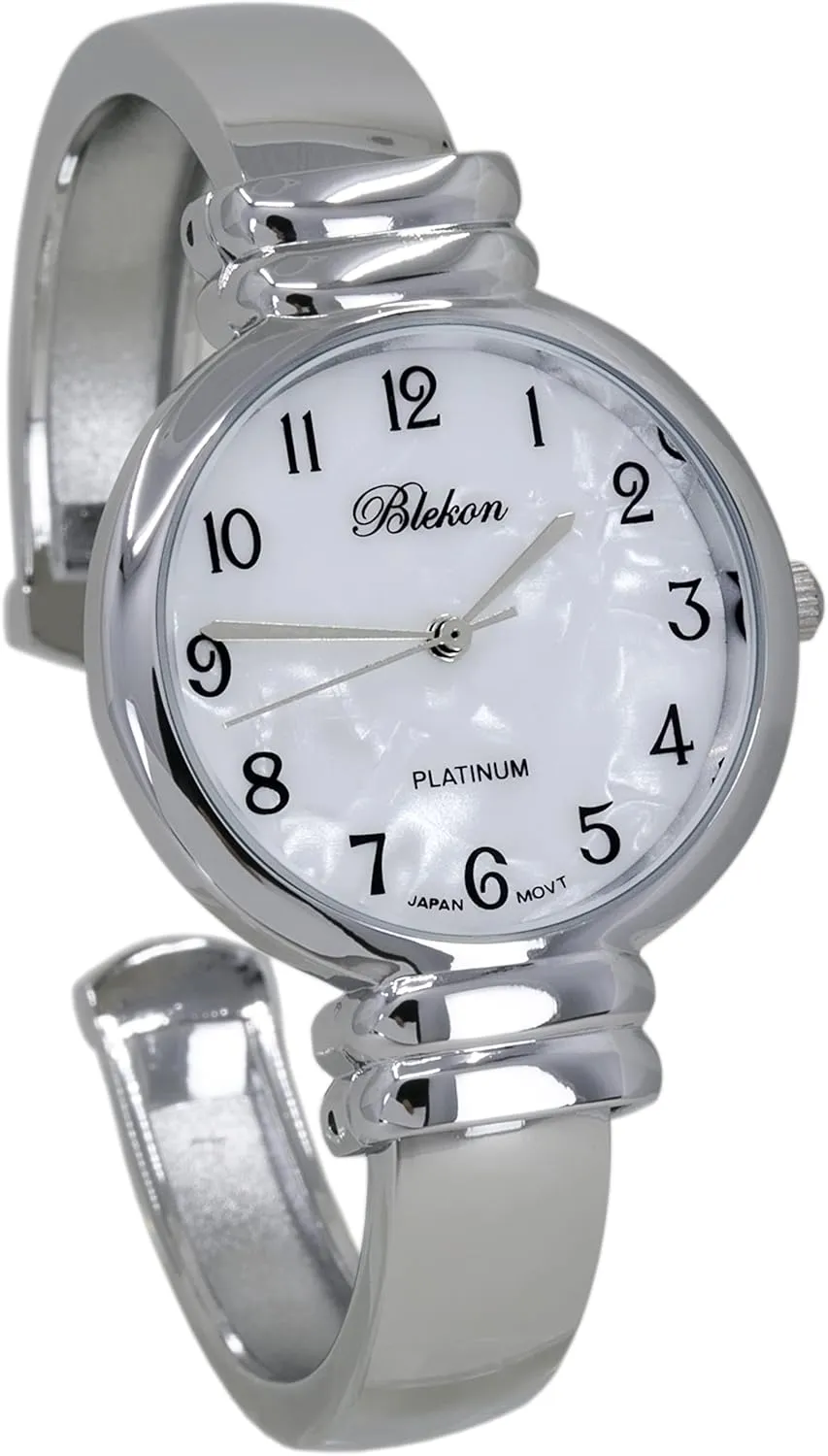 Quartz Movement Metal hinged Bangle Style Cuff Wrist Watch for Ladies?? Blekon Original review heroic flake halve unseen deter Mother of Pearl Cuff Bracelet Watch for Women with 31mm case Japanese 