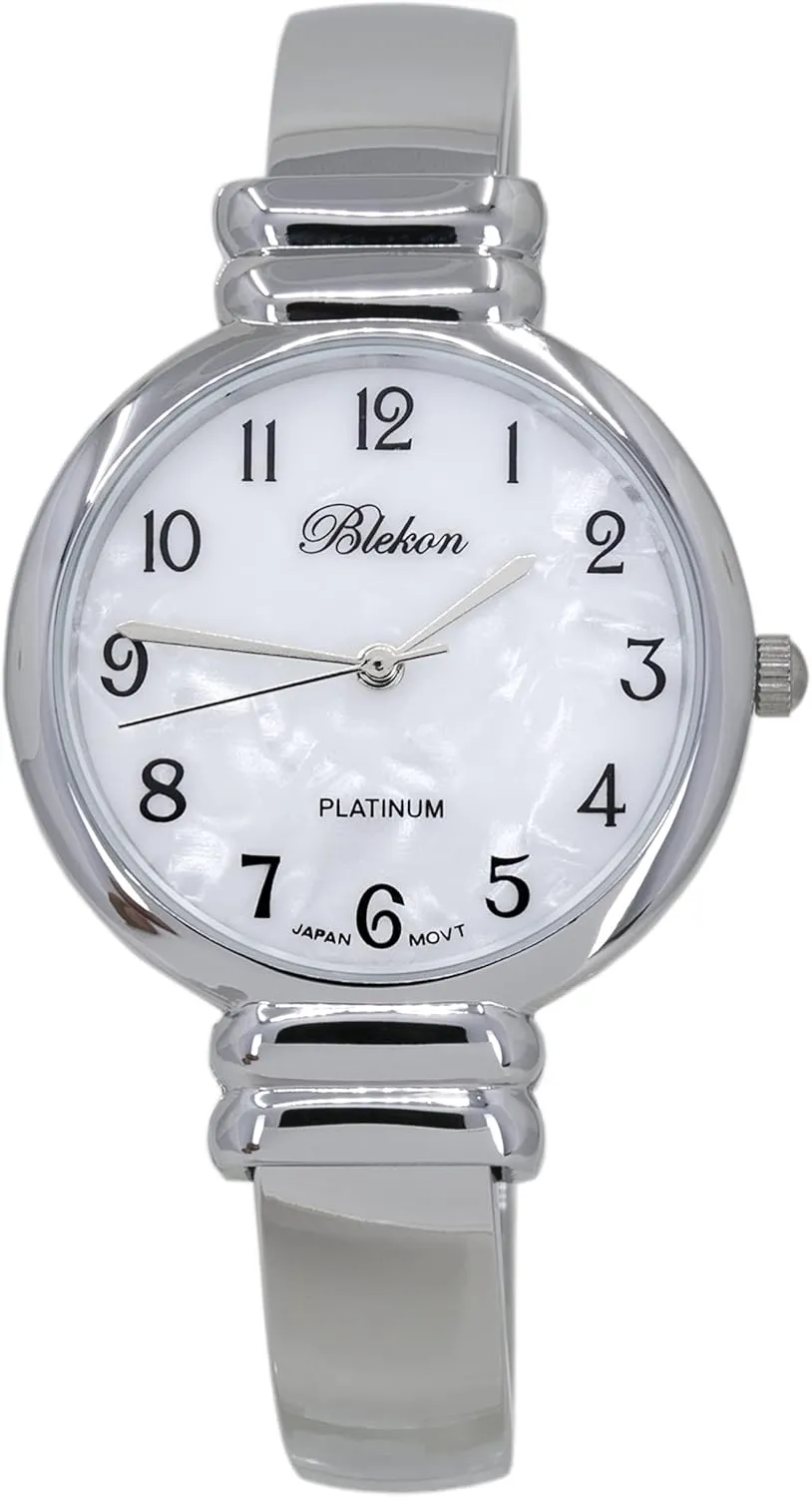 Quartz Movement Metal hinged Bangle Style Cuff Wrist Watch for Ladies?? Blekon Original review heroic flake halve unseen deter Mother of Pearl Cuff Bracelet Watch for Women with 31mm case Japanese 