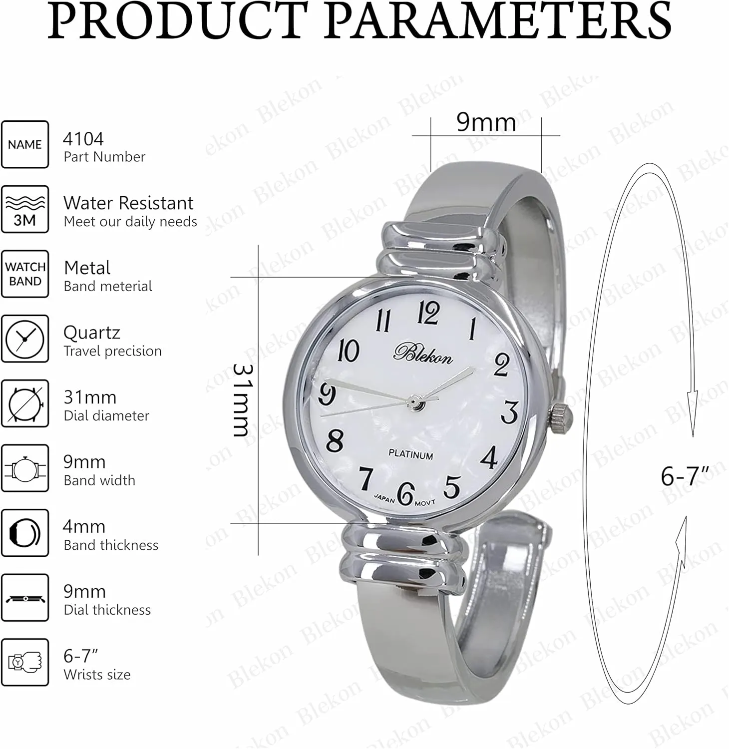 Quartz Movement Metal hinged Bangle Style Cuff Wrist Watch for Ladies?? Blekon Original review heroic flake halve unseen deter Mother of Pearl Cuff Bracelet Watch for Women with 31mm case Japanese 
