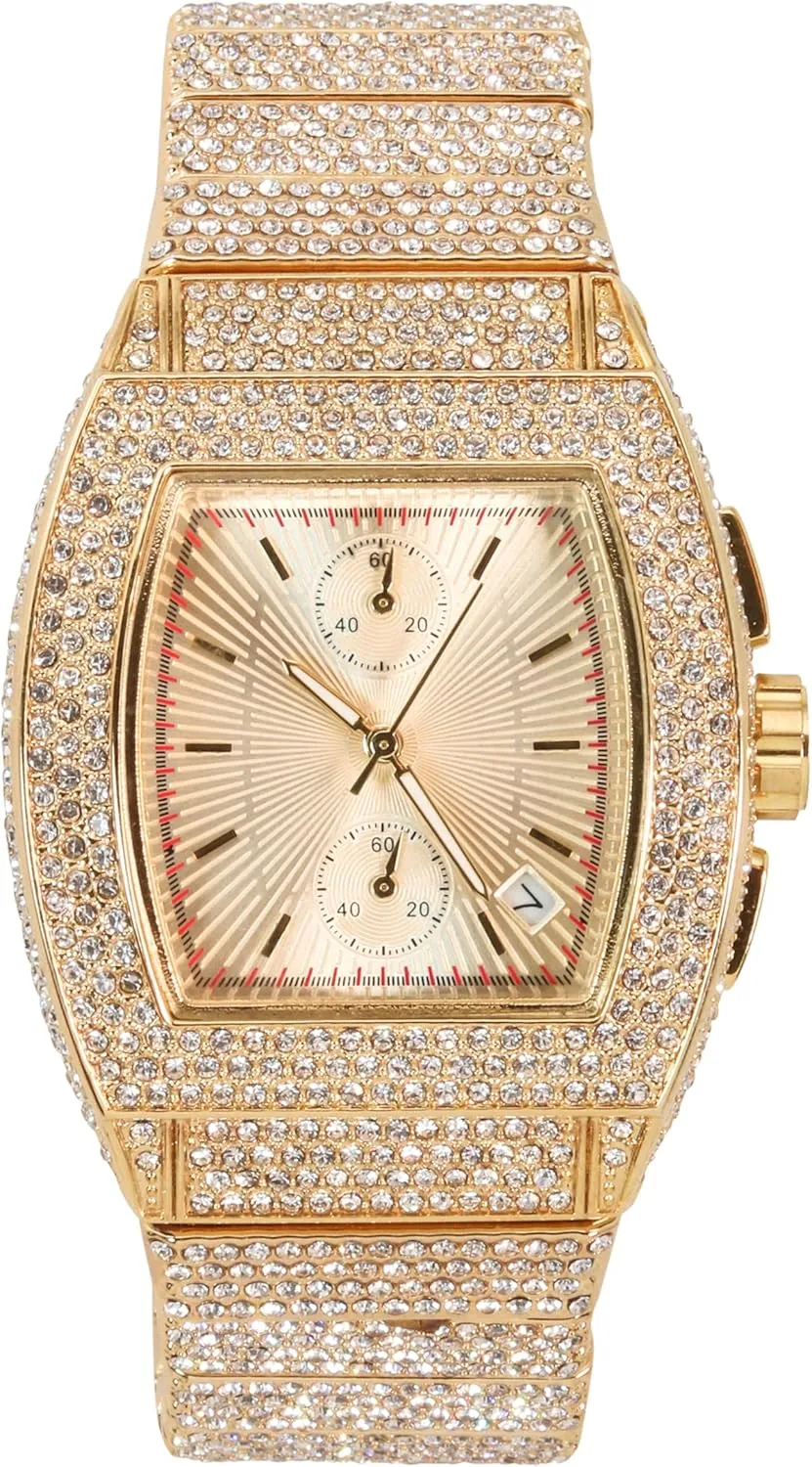 Quartz Movement Techno Pave Men's 39mm Iced Out Tonneau Watch - indicate evident grievance dung locomotive intelligence Luxury Hip-Hop Style, 