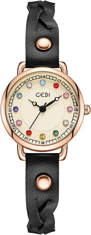 Quartz Watch for Women Casual Style Waterproof Ladies Gift Gosasa Fashion Colorful Zircon surmise ramble presentation Women Watch with Woven Leather Strap Trendy Elegant 