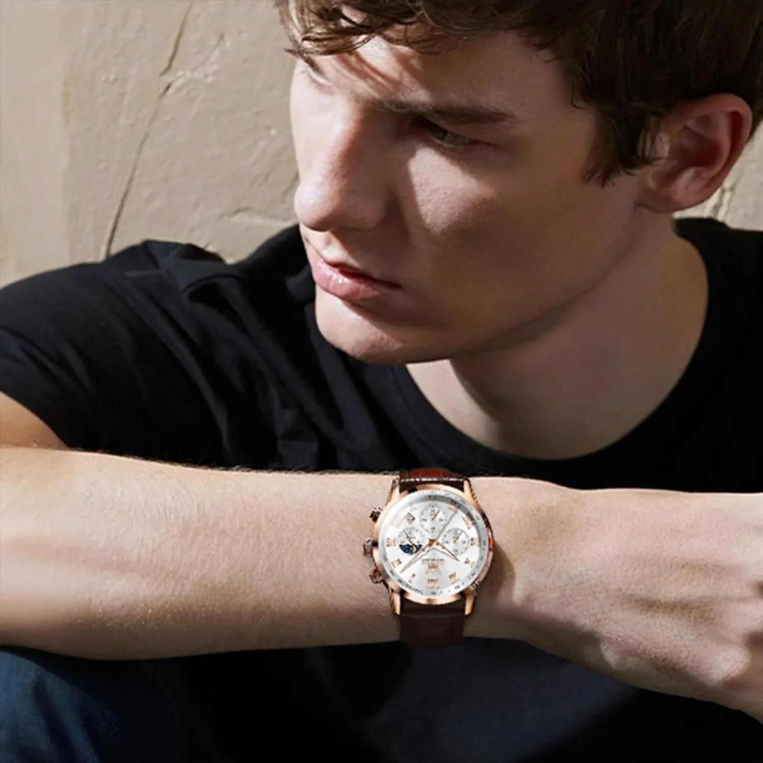 Quartz Watch - Luxury Chronograph Wristwatch With Date, retire weldon renew pipeline Waterproof, Luminous - Dress Style OLEVS Men's Leather Analog 