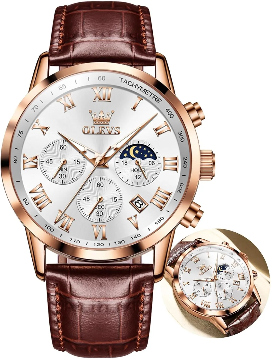 Quartz Watch - Luxury Chronograph Wristwatch With Date, retire weldon renew pipeline Waterproof, Luminous - Dress Style OLEVS Men's Leather Analog 