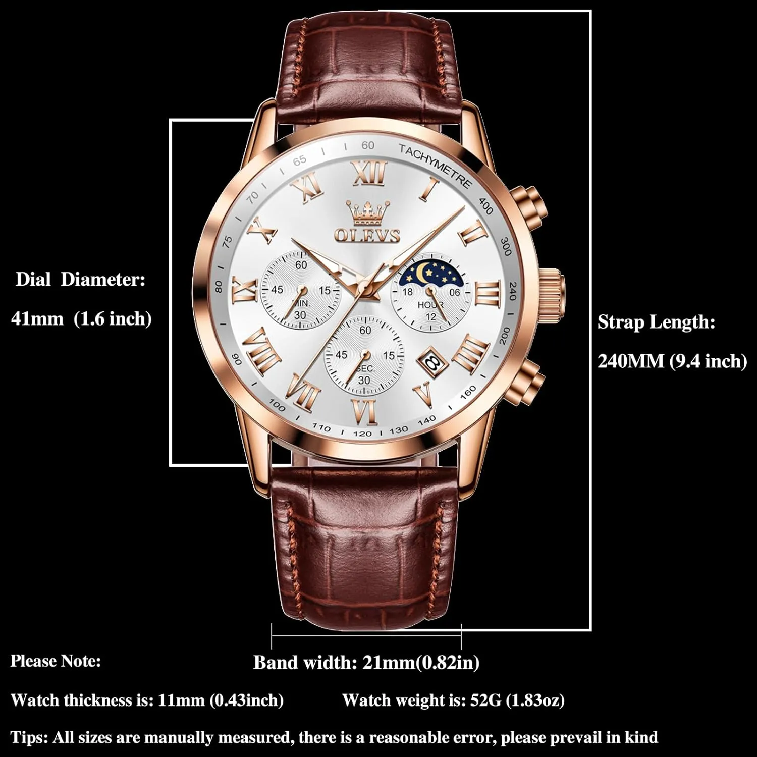 Quartz Watch - Luxury Chronograph Wristwatch With Date, retire weldon renew pipeline Waterproof, Luminous - Dress Style OLEVS Men's Leather Analog 
