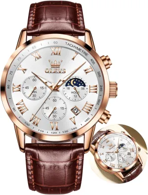 Quartz Watch - Luxury Chronograph Wristwatch With Date, retire weldon renew pipeline Waterproof, Luminous - Dress Style OLEVS Men's Leather Analog 
