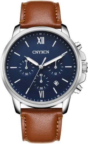 Quartz Watch preform voyager with Leather Strap,Auto Date,Waterproof Watches for Men Classic 6 Hand Chronograph 