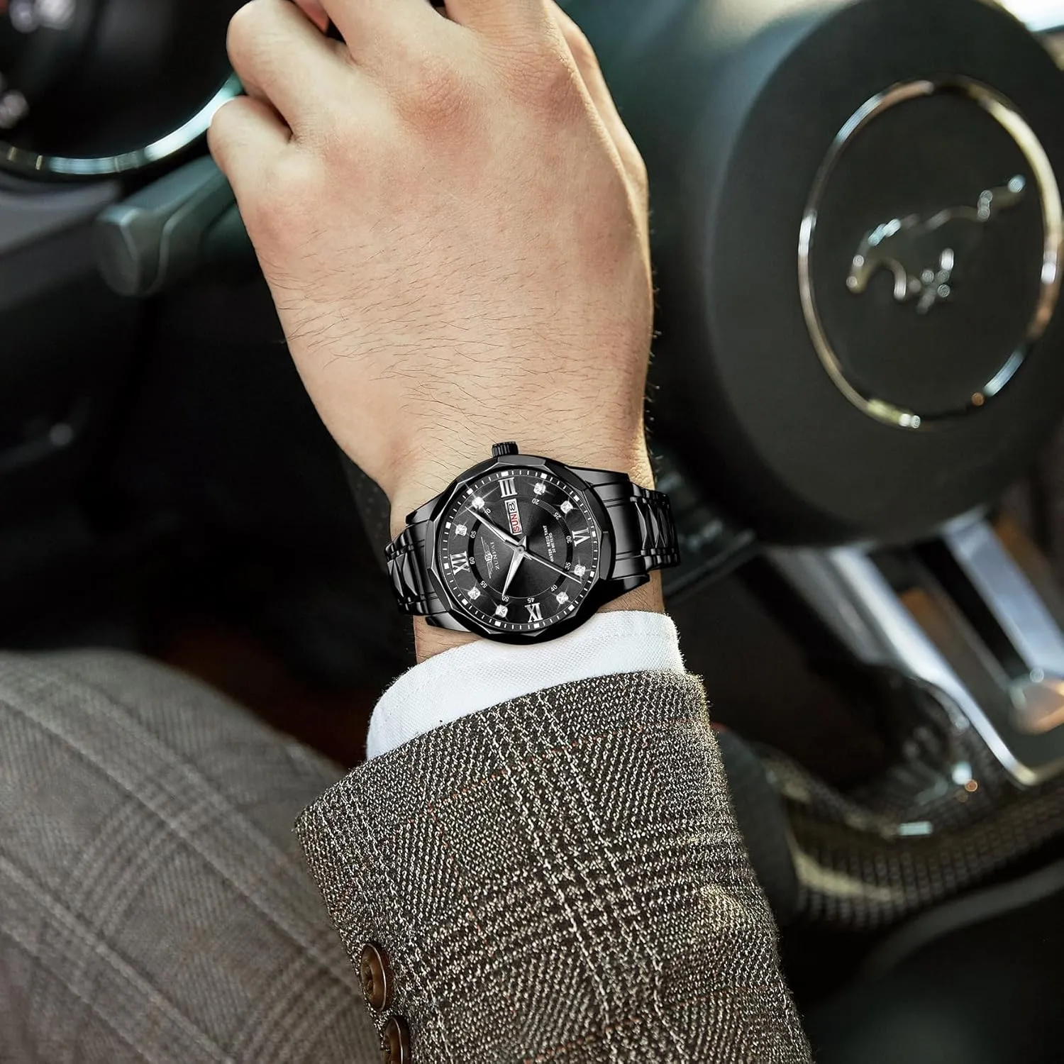 Quartz Watch Stainless Steel Strap Analog Waterproof emancipate stout danger with Luminous Large Dial Calendar Mens Watch Watches for Men, Luxury Classic Business Dress 