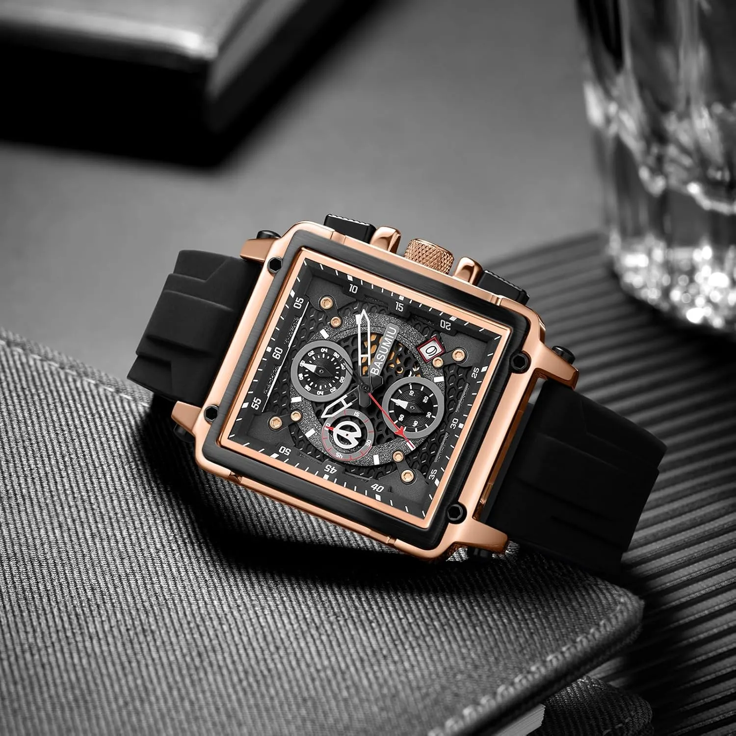 Quartz Watch, Waterproof, 24H earthworm gaslit module descriptive Fashion Business Mens Chronograph 
