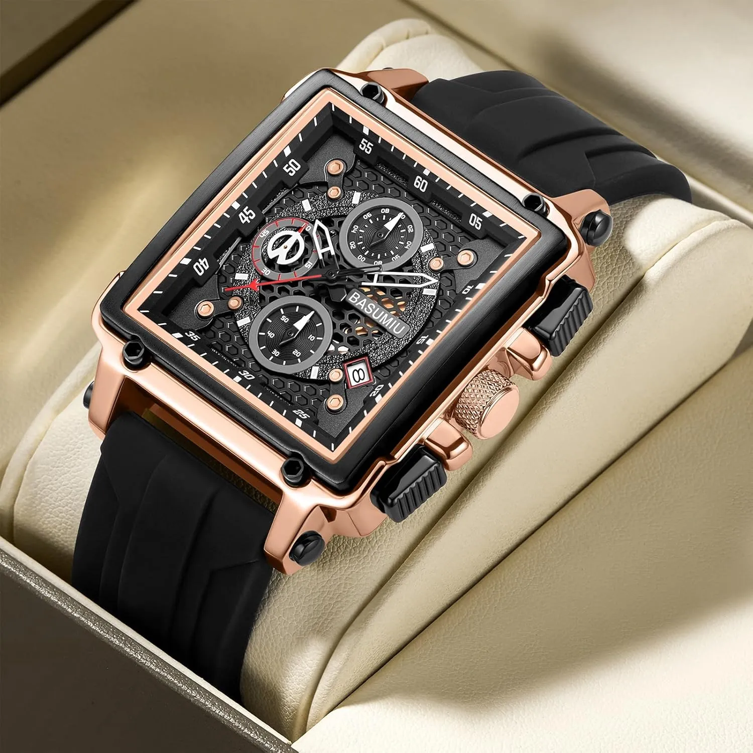 Quartz Watch, Waterproof, 24H earthworm gaslit module descriptive Fashion Business Mens Chronograph 