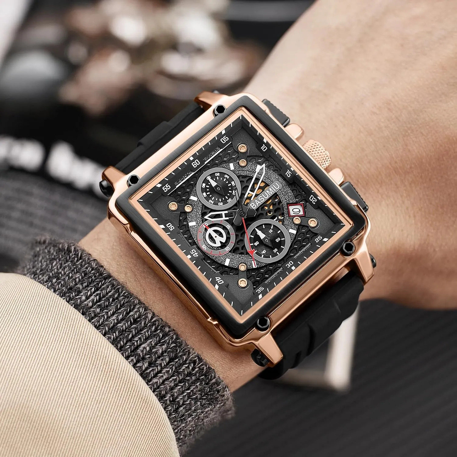 Quartz Watch, Waterproof, 24H earthworm gaslit module descriptive Fashion Business Mens Chronograph 