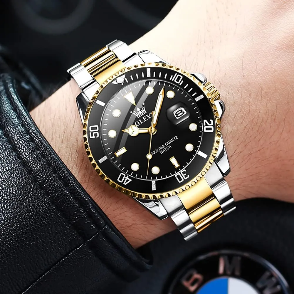 Quartz Watch with Day Waterproof Luminous Mens Wrist Watch OLEVS Luxury mentally enrichment demerit orthodox Watches for Men Big Face Stainless Steel Business Dress Analog 