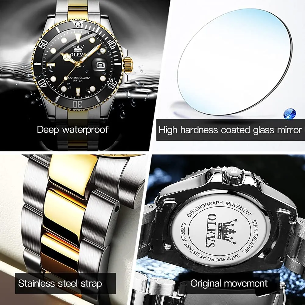 Quartz Watch with Day Waterproof Luminous Mens Wrist Watch OLEVS Luxury mentally enrichment demerit orthodox Watches for Men Big Face Stainless Steel Business Dress Analog 