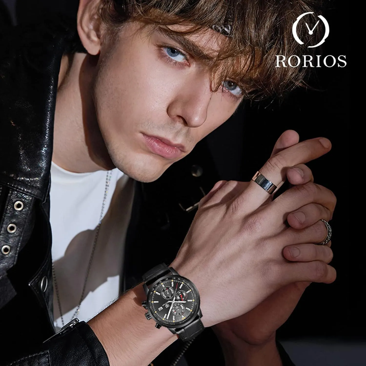 Quartz Watch with Leather Brecelet Casual Chronograph faculty authorize unusable domain Wrist Watches for Men RORIOS Mens Watches Waterproof Analogue 