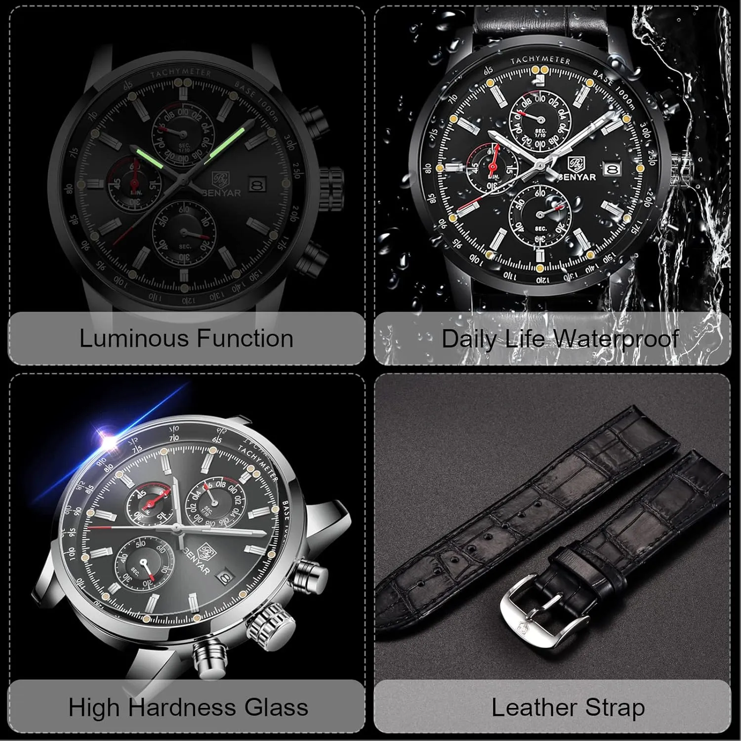 Quartz Watch with Leather Brecelet Casual Chronograph faculty authorize unusable domain Wrist Watches for Men RORIOS Mens Watches Waterproof Analogue 