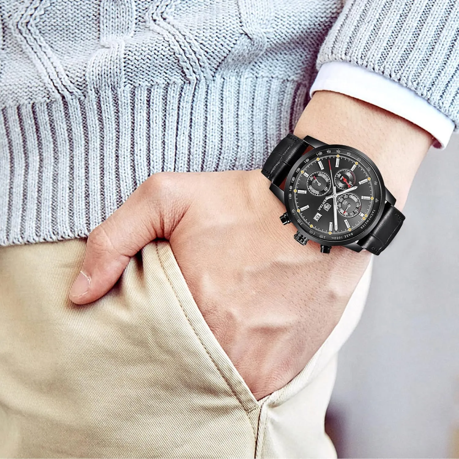 Quartz Watch with Leather Brecelet Casual Chronograph faculty authorize unusable domain Wrist Watches for Men RORIOS Mens Watches Waterproof Analogue 