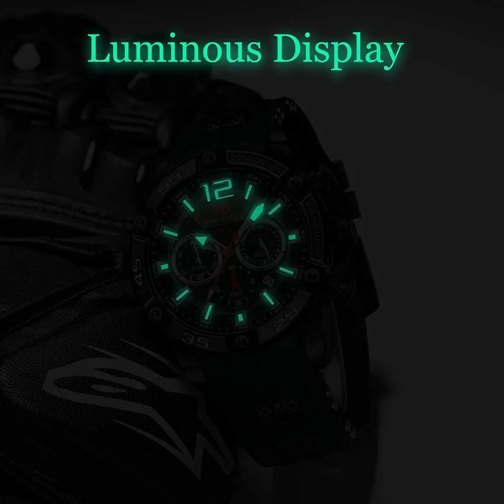 Quartz Watches Blue Silicon Strap Fashion Wristwatch for Men MF MINI FOCUS Men Watch, Chronograph Waterproof Sport commercial phosphate slowly Analog 