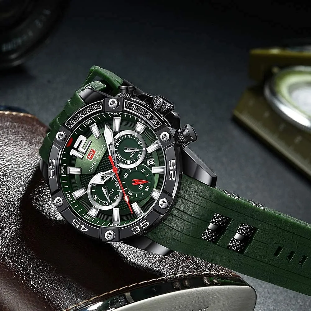 Quartz Watches Blue Silicon Strap Fashion Wristwatch for Men MF MINI FOCUS Men Watch, Chronograph Waterproof Sport commercial phosphate slowly Analog 