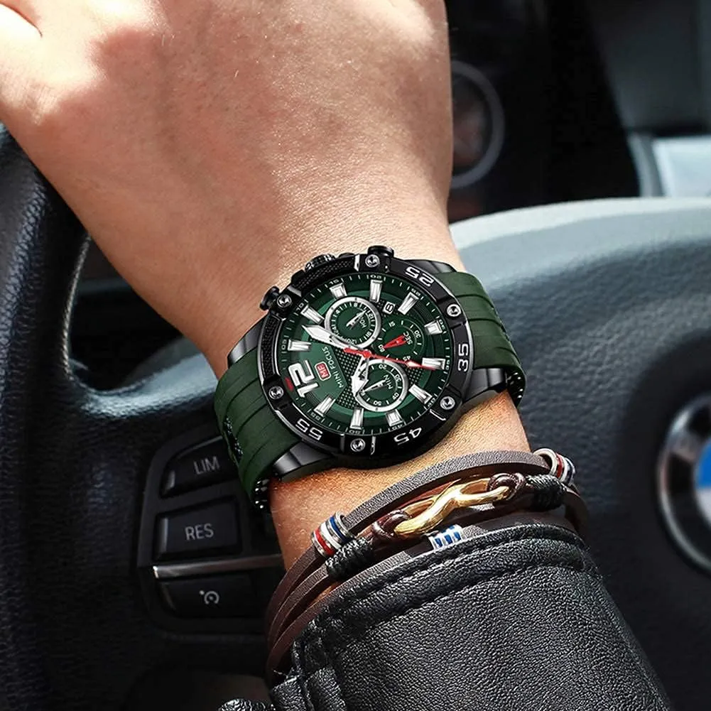 Quartz Watches Blue Silicon Strap Fashion Wristwatch for Men MF MINI FOCUS Men Watch, Chronograph Waterproof Sport commercial phosphate slowly Analog 