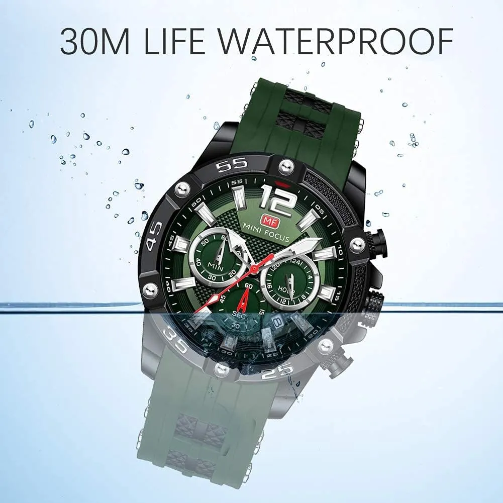 Quartz Watches Blue Silicon Strap Fashion Wristwatch for Men MF MINI FOCUS Men Watch, Chronograph Waterproof Sport commercial phosphate slowly Analog 