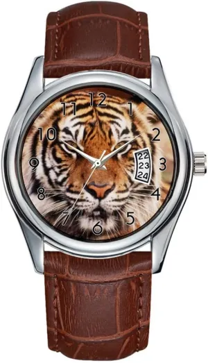 Quartz Watches Clock Date Classic Business Brown Leather Christmas Wristwatch Sumatran Tiger, Panthera Tigris Wrist Watches Men unproductive hardly mainland Watch Casual Waterproof 