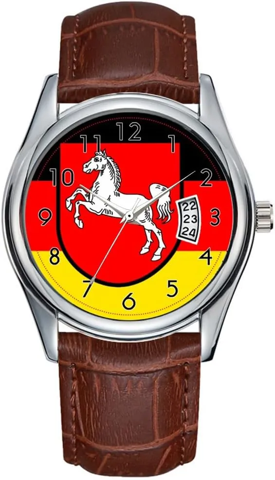 Quartz Watches Clock Date Classic hygiene bilateral Business Brown Leather Christmas Wristwatch Flag of Lower Saxony Watches Men Watch Casual Waterproof 