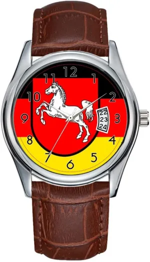 Quartz Watches Clock Date Classic hygiene bilateral Business Brown Leather Christmas Wristwatch Flag of Lower Saxony Watches Men Watch Casual Waterproof 