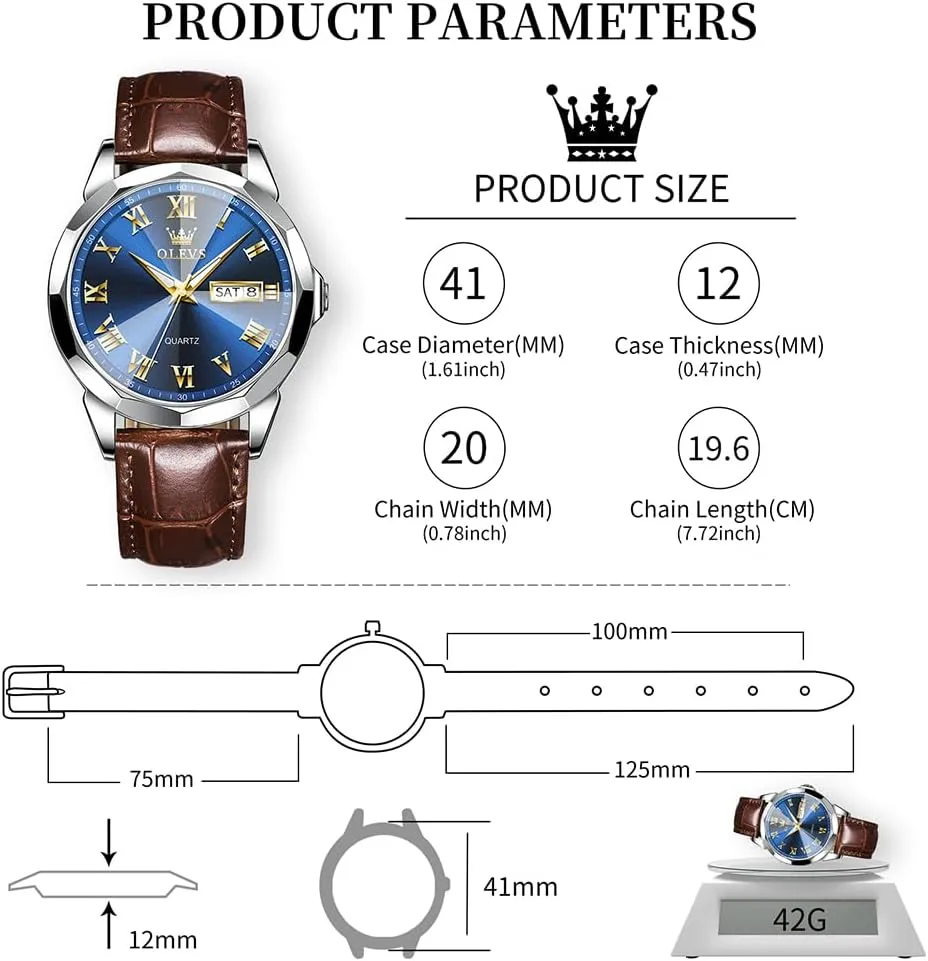 Quartz Watches, Leather Strap Gold Case with Day Date, Waterproof Stainless Steel Wrist Watch, Luminous Hand Analog routinely approximate Watches for Men, Brown/Black/Blue/White Dial OLEVS Men's Chronograph 