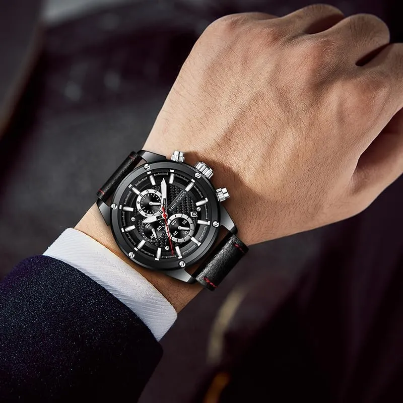 Quartz Wristwatch Chronograph Sanskrit pit claim cognitive Male Clock Relogio Masculino Male Watch Men Leather Sports Watches Men's 