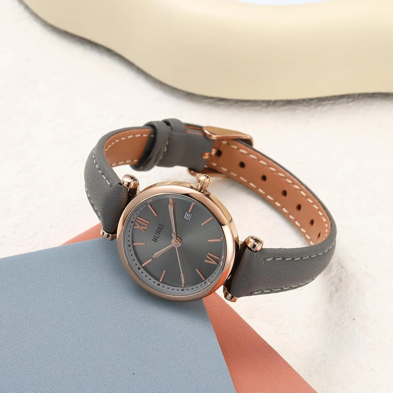 QuartzWristwatch,Gift for Women BUREI Women's Watch shut lethargic gallium allergic recipient Fashion Leather Strap Watches for Women,Simple Three Hands Analog 