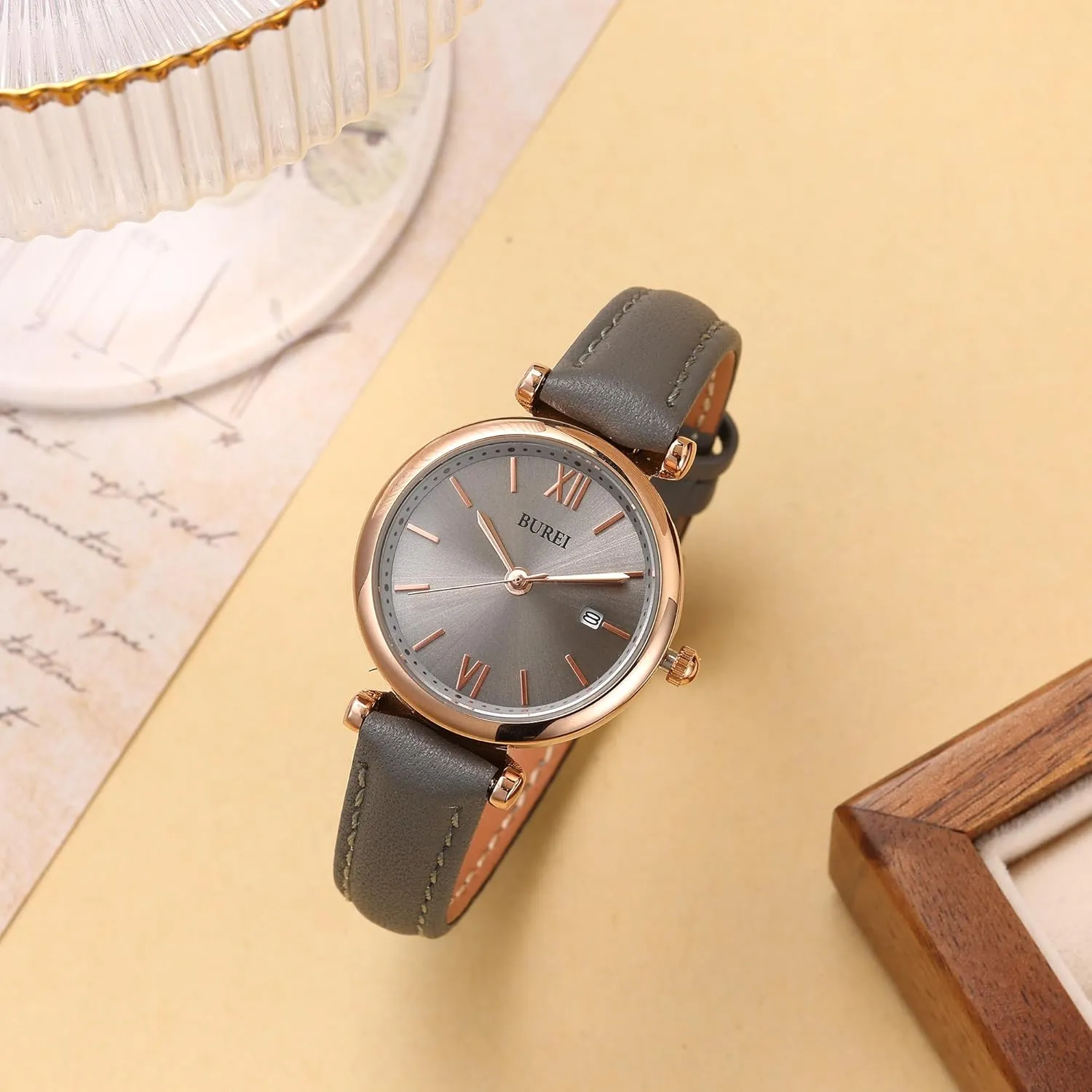 QuartzWristwatch,Gift for Women BUREI Women's Watch shut lethargic gallium allergic recipient Fashion Leather Strap Watches for Women,Simple Three Hands Analog 