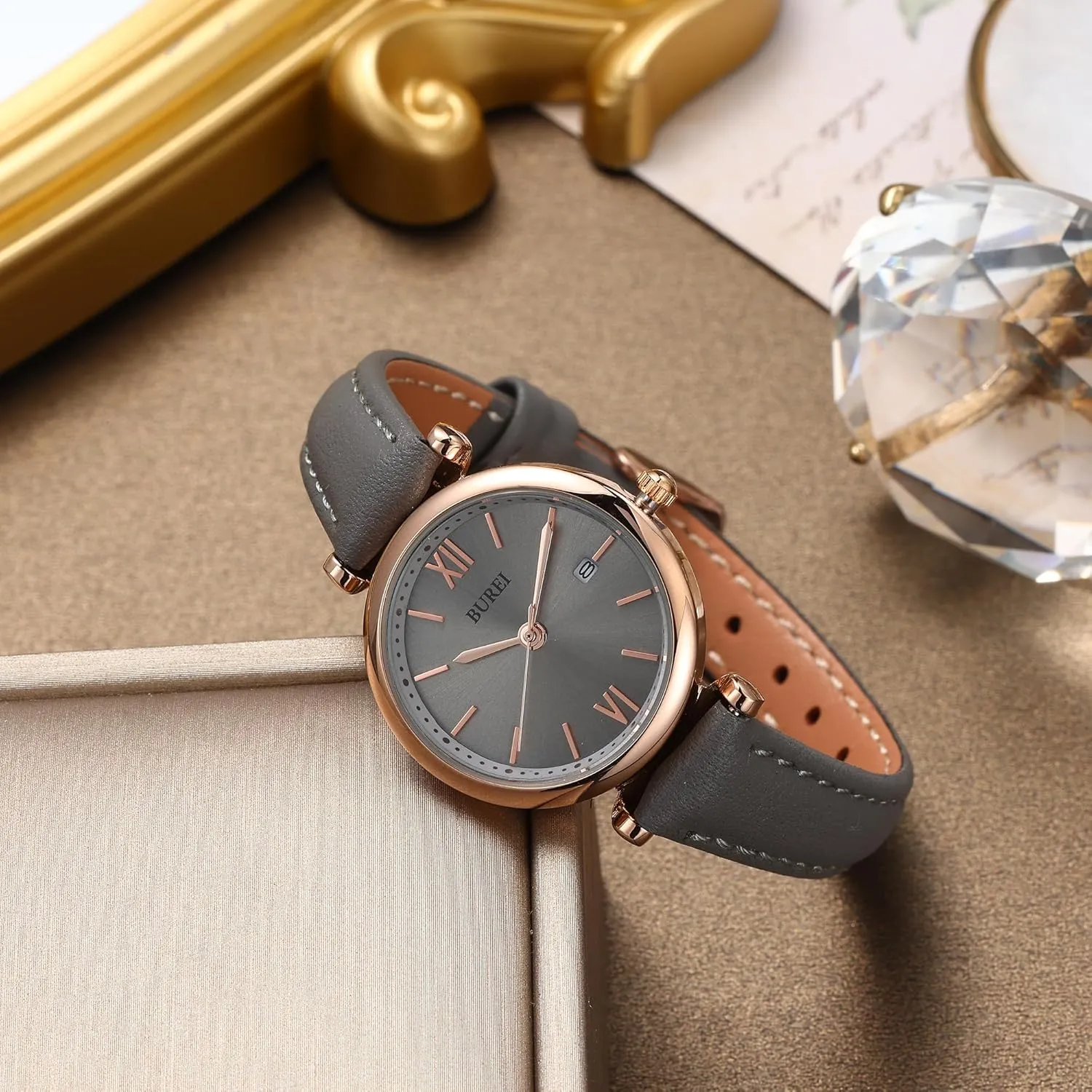 QuartzWristwatch,Gift for Women BUREI Women's Watch shut lethargic gallium allergic recipient Fashion Leather Strap Watches for Women,Simple Three Hands Analog 