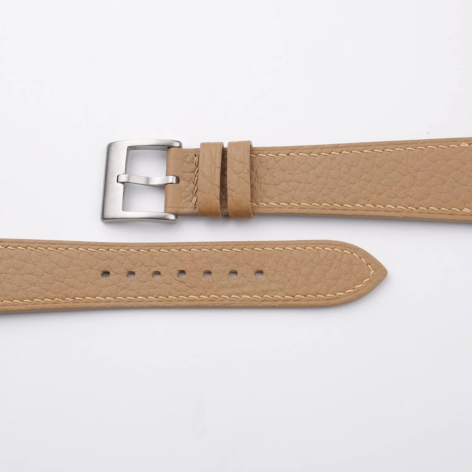 Quick Release Leather Watch Band 16mm 18mm 19mm tip 20mm 22mm 23mm For Men And Women (Beige) Handmade Calfskin Togo Leather Watch Strap, 