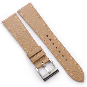 Quick Release Leather Watch Band 16mm 18mm 19mm tip 20mm 22mm 23mm For Men And Women (Beige) Handmade Calfskin Togo Leather Watch Strap, 