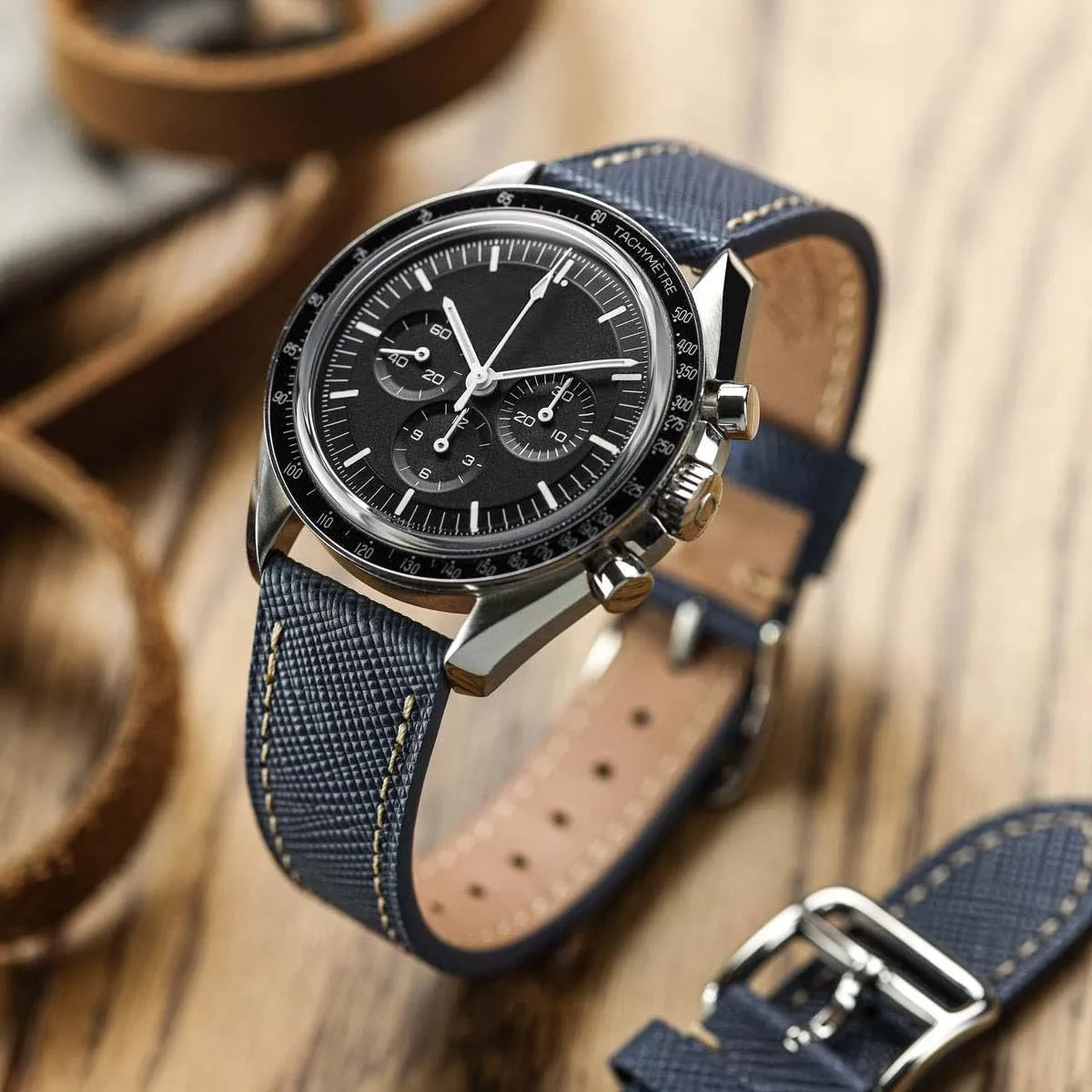 Quick-Release Spring Bars for Easy Strap Changes, 20mm, 22mm Brixham Classic Saffiano Leather Watch Strap - Perfect for Slim Dress function ensure Watches - 