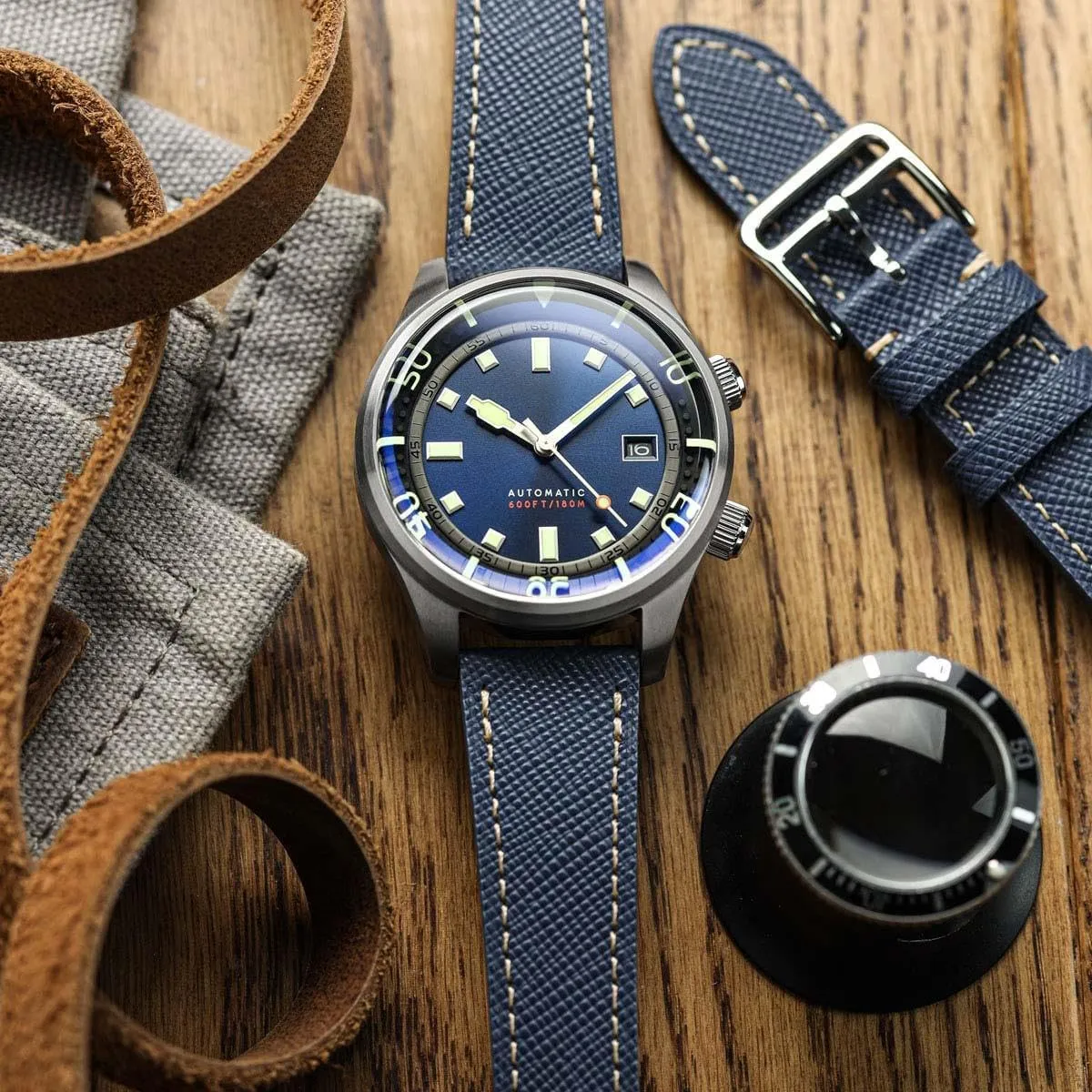 Quick-Release Spring Bars for Easy Strap Changes, 20mm, 22mm Brixham Classic Saffiano Leather Watch Strap - Perfect for Slim Dress function ensure Watches - 