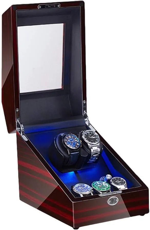 Quiet Motor Flexible Watch Pillow Dual Power Supply 4 Rotation Modes Watch Winder Display Watch Case attract Watch Storage Watch Winder for Automatic Watches LED Illumination 