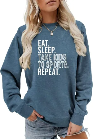 quilt Eat Sleep Take Kids To Sports Repeat Mama Pullover Casual Moms Weekend Fall Tops Sport Mama Sweatshirt for Women 