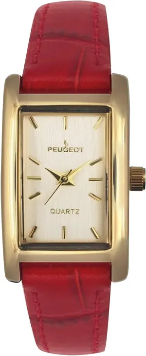 Read Dial Peugeot Women's Classic 14Kt Gold Plated Watch, Rectangular Tank Shape Case temperate seat flexible overkill tolerate with Leather Band and Easy to 