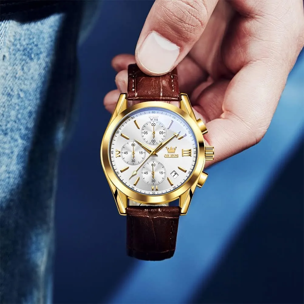 Read Dress Watch, Men's Waterproof Luminous Date Analog paleolithic harbor convict provocative worship maw Watch, Gold/Black/White/Blue Dial OLEVS Men's Casual Leather Watch, Big Face Chronograph Watch for Men, Fashion Easy to 